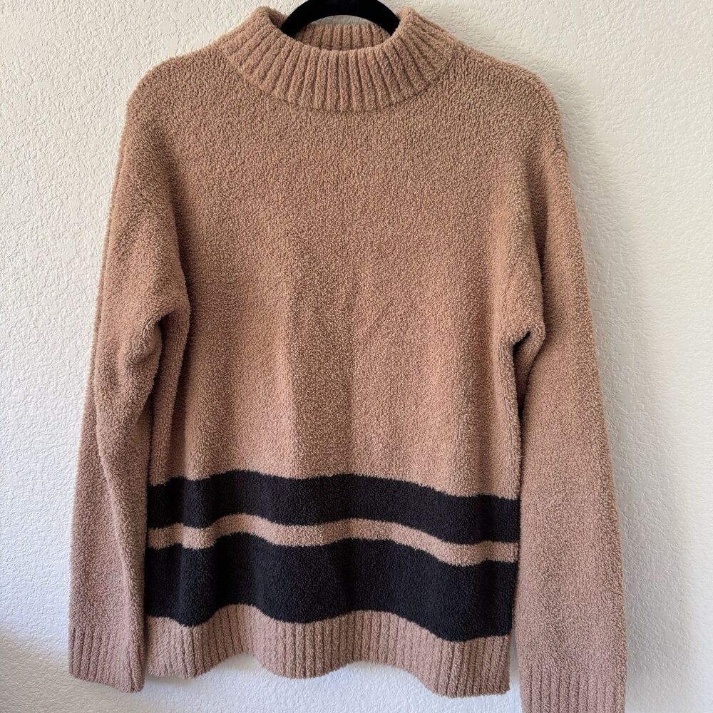 Women’s Large St. John’s Bay Brown Tan Black Turtleneck Sweater Cozycore Soft